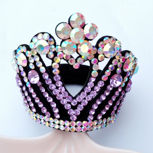 Girls kids Rhinestone Hair tie Crown for Rhythmic Gymnastics figure skating Dance Cheerleading Hair Ring ballroom latin dance competition Hair Jewelry Ball Hair Rope